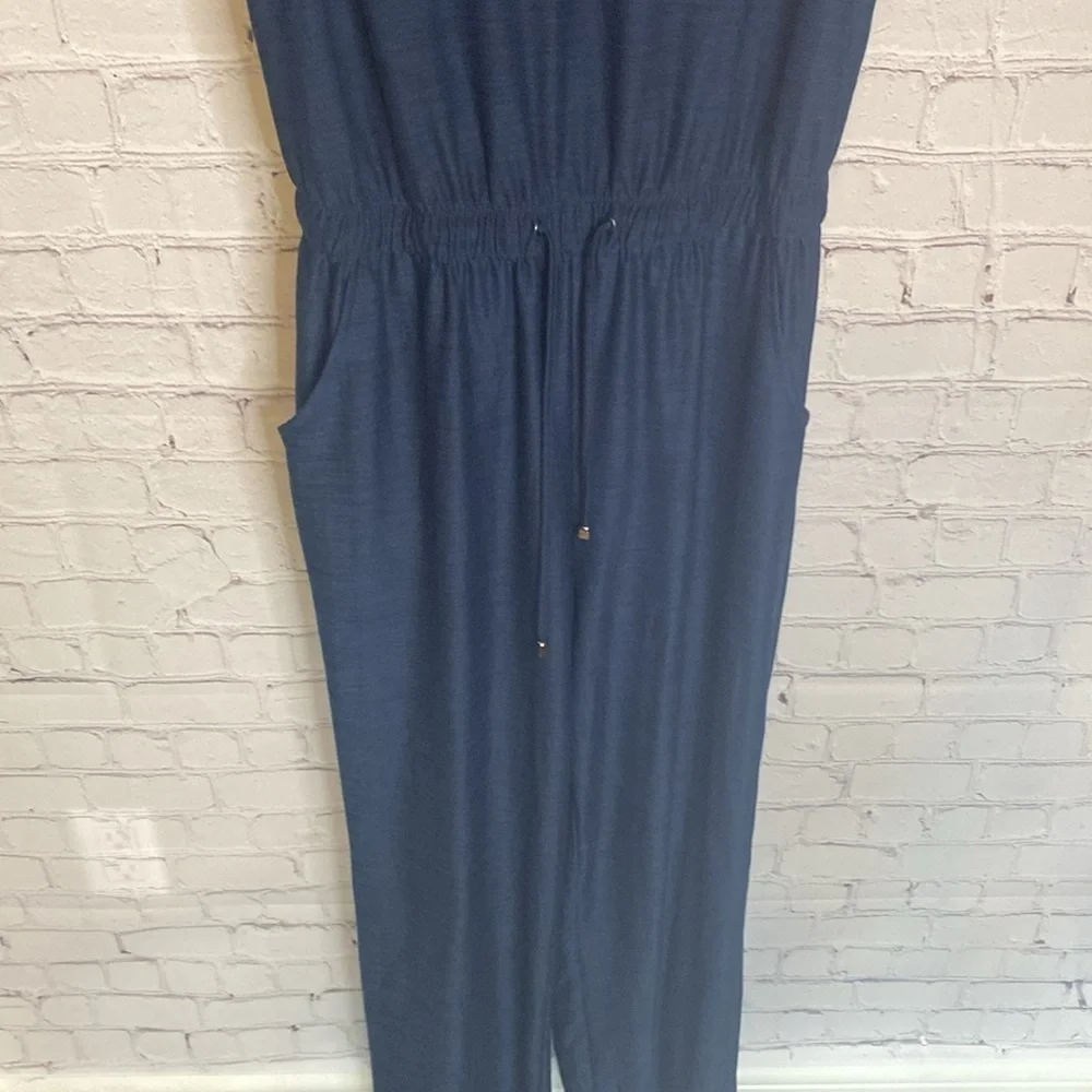 Sansara Navy Soft Sleeveless Jumpsuit with Pockets & Elastic Adjustable Waist S - Picture 5 of 11